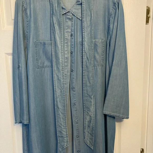 EUC Denim Shirt Dress with Tie - Picture 2 of 10